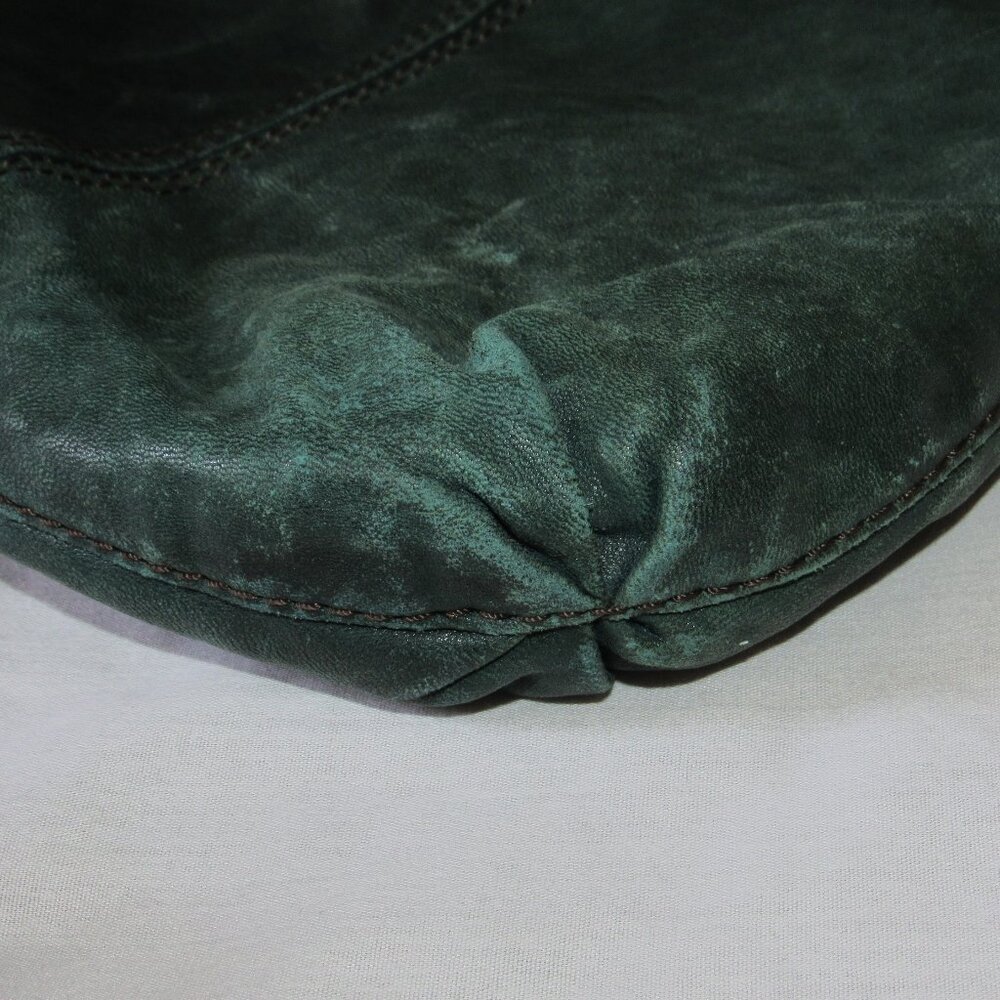 Vtg Lucky Brand Y2K Rocken Ruffles Distressed Leather Shoulder Bag Purse Green - Picture 3 of 6